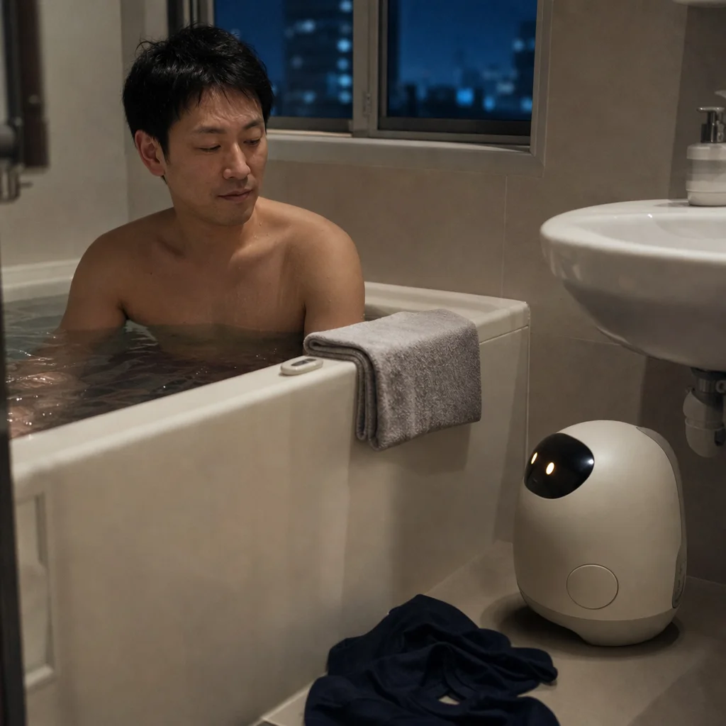 秋バテ対策として就寝前にぬるめのお風呂でくつろぐ会社員